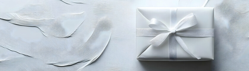 Plain White Background with Beautifully Wrapped Gift Box Symbolizing Joy of Giving for New Year 2025 - Clean Design & Ample Copy Space for Photo Stock Concept