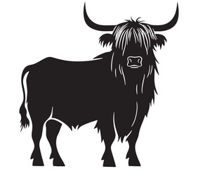 Illustration of a bull Highland cow silhouette vector