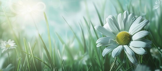 Wild white daisy in a meadow with copy space image