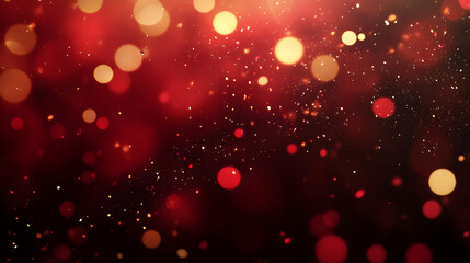 Abstract Red and Gold Bokeh Background with Glittering Lights and a Dark Vignette