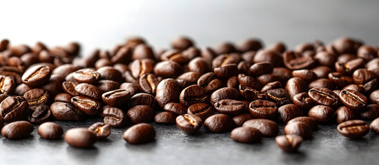 Fototapeta premium Scattering a few coffee beans around a copy space image