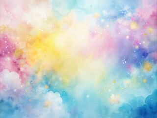 Soft, blended pastel hues of pink, blue, and yellow swirl together in a whimsical watercolor background with organic texture, evoking feelings of springtime joy and celebration.