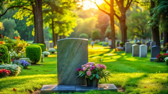 Weathered stone eternalizes a life well-lived amidst lush greenery, solemn silence, and gentle whispers of nature's