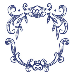 Blue leaf png frame, botanical illustration, transparent background