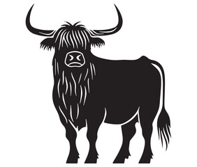 Illustration of a bull Highland cow silhouette vector