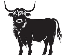 Illustration of a bull Highland cow silhouette vector