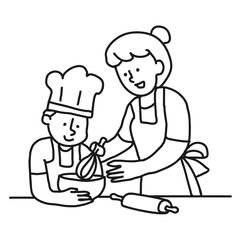 Cooking png sticker, mother & son, transparent background