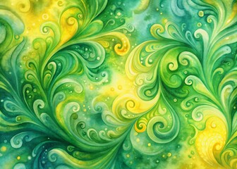 Vibrant abstract watercolor gradient detailing swirling patterns of green and yellow hues, perfect for use as a colorful background or wallpaper for digital applications.