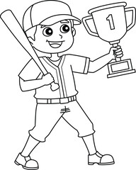 Baseball Player with Championship Trophy Isolated 