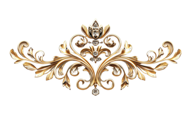 Elegant golden ornamental design isolated on white or transparent background
