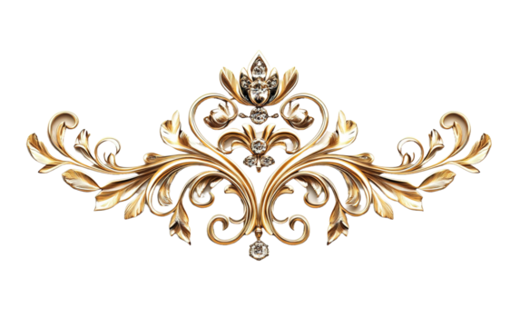 Elegant golden ornamental design isolated on white or transparent background