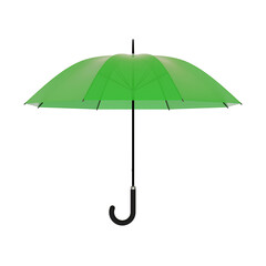 Open green umbrella with black handle, PNG isolated on transparent background