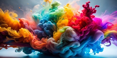Obraz premium Vibrant splash of ink in water creates a mesmerizing abstract background with acrylic paint and smoke effects, resembling a liquid watercolor art piece.