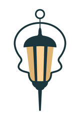 An illustration of a traditional street lamp with a yellow glow. Vector illustration