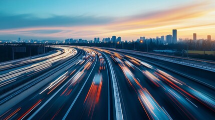Obraz premium dynamic city traffic at sunset