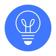 White light bulb illustration on blue circle background. Ideal for technology, creativity, brainstorming, innovation, education. Simple vector style.