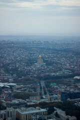 View of Tsminda Sameba Cathedral from above, Tbilisi, Georgia.