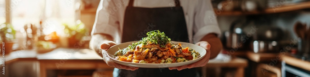 Wall mural chef presenting a delicious plate of gourmet food