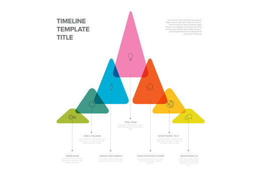 Seven triangle upwards steps in rainbow infographic template for process description