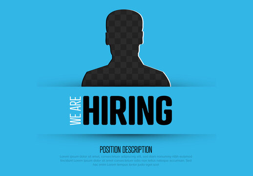 We are hiring minimalistic blue flyer banner status template - version with dark transparent silhouette