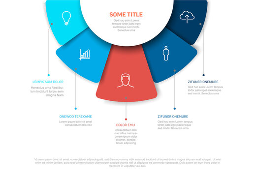 Infographic template with five element options on top fan infochart cheme diagram