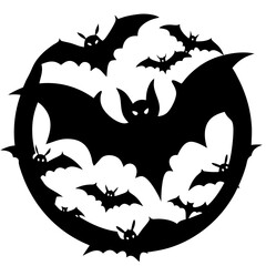 Halloween bat and bats black silhouette vector on transparent background