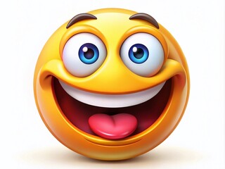 Fototapeta premium A cartoon emoticon with a wide, goofy grin and exaggerated, dripping drool strand, conveying playful, comedic