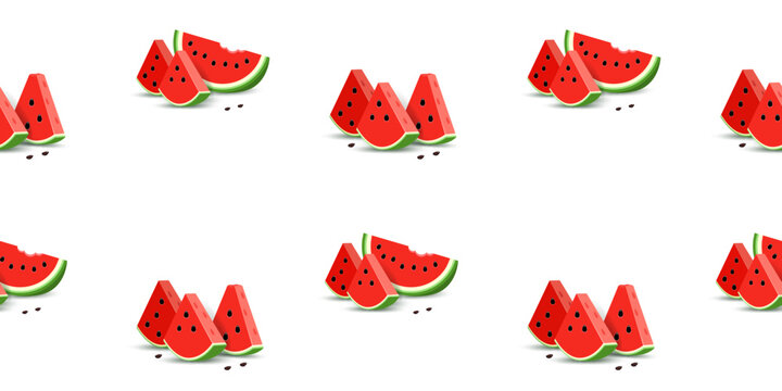 Realistic watermelon slices with seeds on a  background.