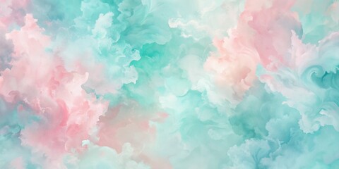 Fototapeta premium Soft blended abstract oil color mix background featuring delicate pastel hues of pale pink, baby blue, and mint green for artistic and creative design projects.