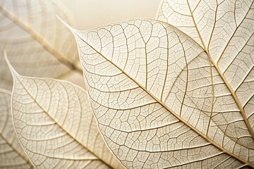Obraz premium Delicate intricate veins and edges of fresh white leaves on a soft creamy background, showcasing natural beauty and subtle texture in a serene composition.