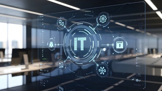 IT virtual screen interface, information technology, IT support, business technology concept