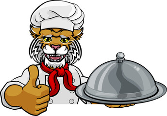 Wildcat Chef Mascot Sign Cartoon Character