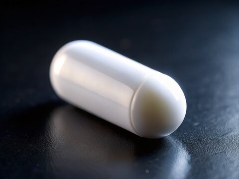 A close-up shot of a white suppository, illuminated against a dark background, with subtle lighting highlighting its