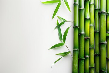 Green bamboo leaves isolated on white background for wallpaper.
