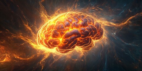 A fiery brain engulfed in swirling energy.