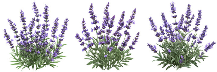 Naklejka premium set of A Lavender flower bush, floral decoration for wedding or romance design elements isolated on a transparent background