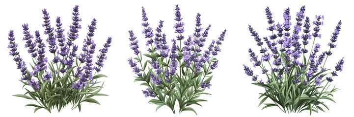 Obraz premium set of A Lavender flower bush, floral decoration for wedding or romance design elements isolated on a transparent background