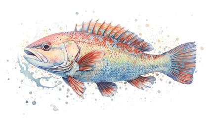 Fototapeta premium Vibrant Red Grouper Fish Swimming in Water Splashes isolated PNG with Transparent Background