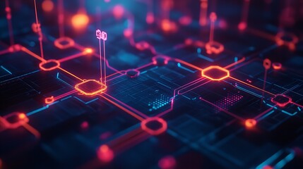 Abstract Dark Composition Featuring Intricate circuit pattern Neon Technology Wallpaper
