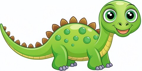 Fototapeta premium A colorful and simple illustration of a smiling green dinosaur with big eyes and a friendly demeanor, created