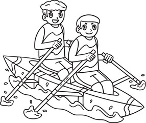 Rowing Pair Oarsmen Isolated Coloring Page 