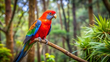 Obraz premium A parrot perched on a branch in a lush Australian forest.