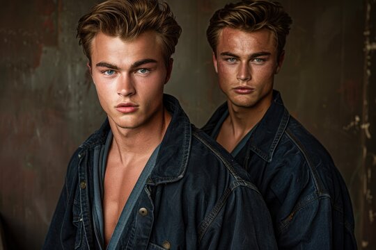 BJJ training  Two male athletes drilling technique at gym.