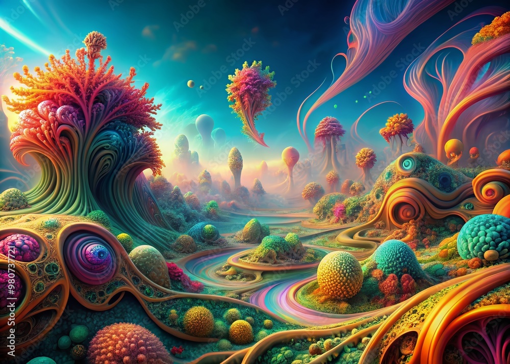 Fototapete vibrant organic structure resembling a coral reef or alien landscape, featuring swirling tendrils, i