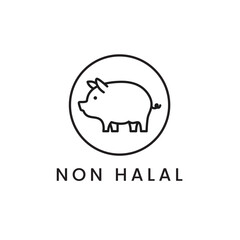 Food Certified Icon. Non Halal Label. Pork Symbol Vector Illustration.