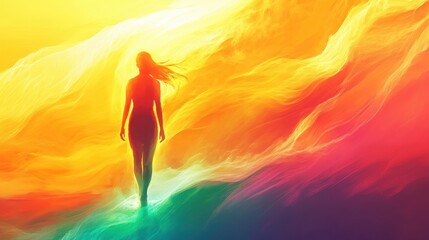 Naklejka premium Illuminated Soul: Vibrant Aura Personified with Space for Text