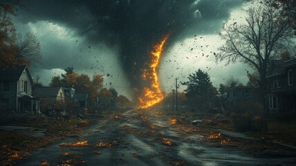 A tornado striking a small town. Generative AI