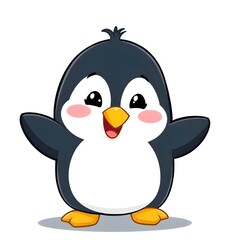 Naklejka premium A cute cartoon penguin with a happy expression, standing on its feet and holding its wings out slightly.