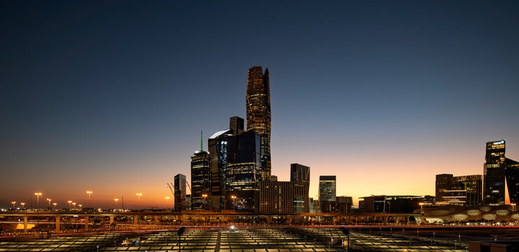 Panoramic King Abdullah Financial District Riyadh skyline. known as KAFD