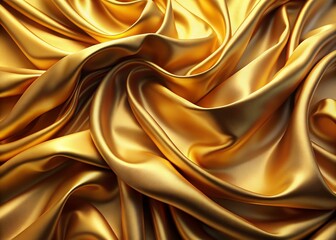 Obraz premium Luxurious abstract gold fabric background featuring elegant satin material with intricate weave, shimmering metallic threads, and soft, luminous folds in a subtle sheen.